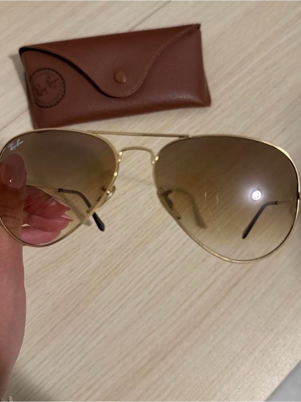 Ray-Ban Gold Frame Brown Gradient Lens Aviator Sunglasses